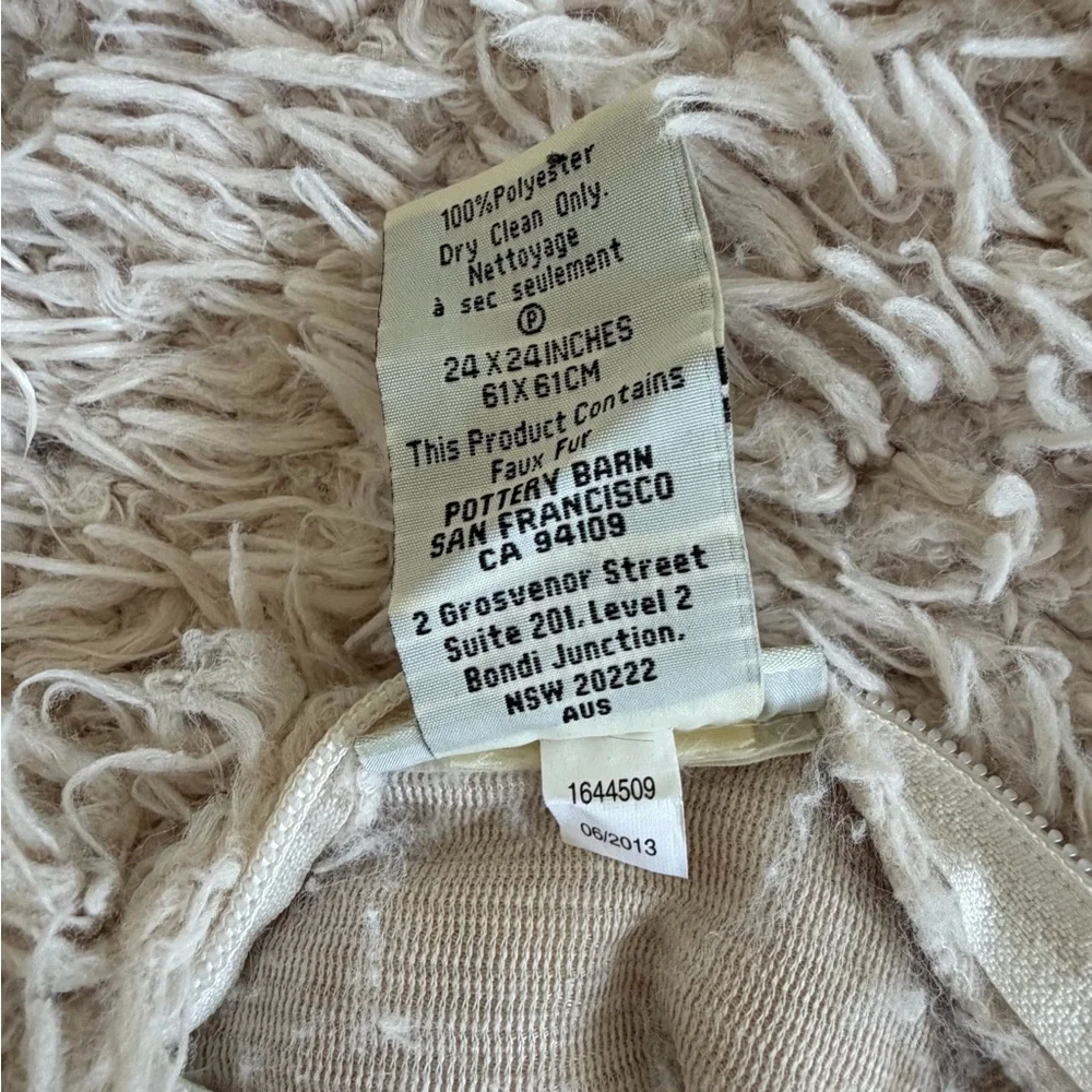 Pottery Barn Plush Faux Fur Pillow Cover 24x24